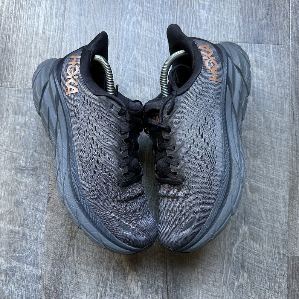 Hoka One One Clifton 8 Anthracite Copper Dark Grey Sneaker Womens Size 9.5 B Y2K